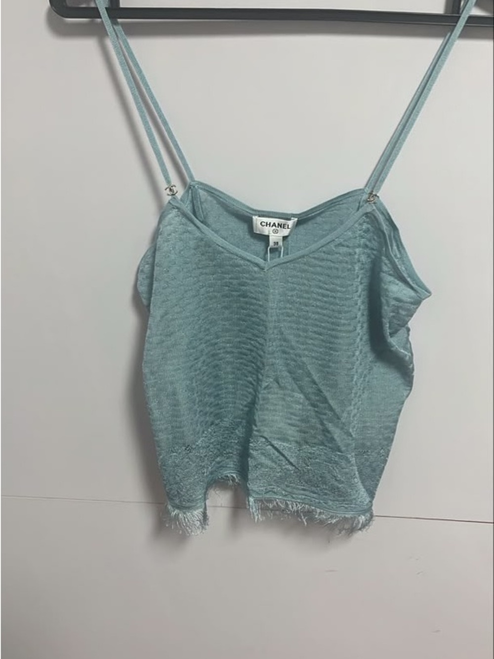 CHANEL Pale Aqua Silk-Blend Spaghetti Strap Camisole
